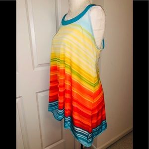 Asymmetrical flow-y racer tank top, vibrate colors